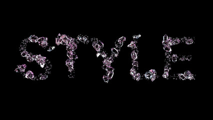 style - text made of diamonds, on black backdrop, isolated - object 3D rendering