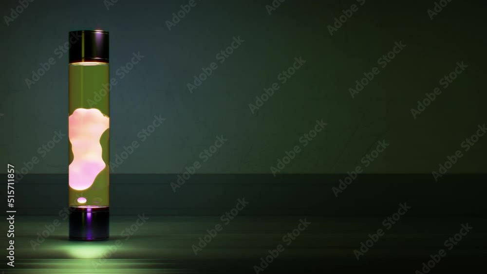 Poster green lava lamp on dark backdrop with empty place - loop video