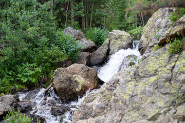 Fototapeta na wymiar Clear water running in the mountain river at Rocky Mountain National Park in Colorado 