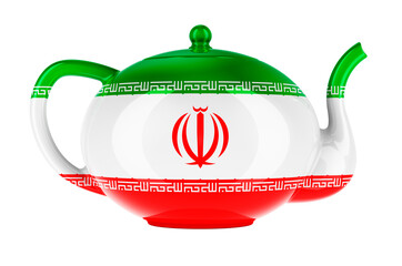 Teapot with Iranian flag, 3D rendering