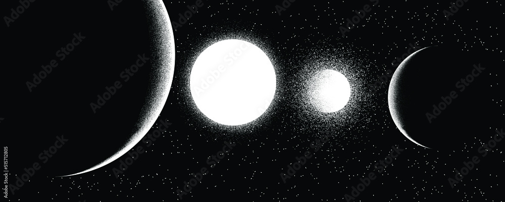Canvas Prints binary stars and planet in space. futuristic landscape, with noise texture . night landscape with st
