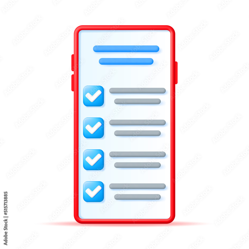 Aufkleber 3d smartphone with checkmark app isolated. render mobile phone with blue check mark icon. checkmark 