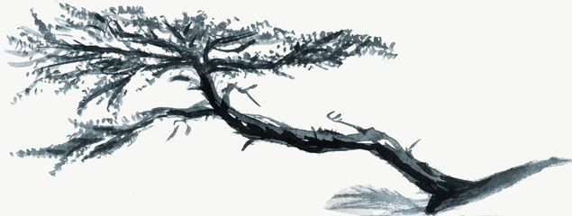 Fototapeta premium Plants of Japan, watercolor illustration. Asian style for printing.traditional garden of Japan, watercolor hand painted illustration.