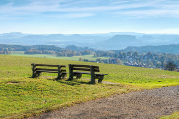Hohburkersdorfer Rundblick in der Sächsische Schweiz - mountains in autumn, view to the Saxon...