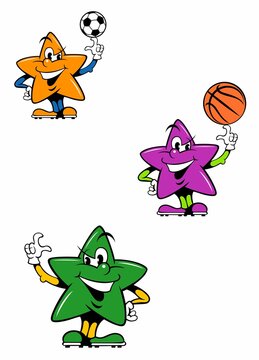 Set of cartoon sport style stars, mascots isolated on white background.