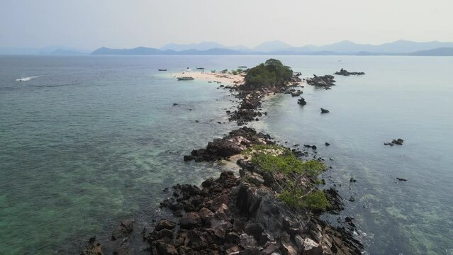 The aerial views of Koh Khai Nok and Koh Khai Nui islands in Thailand