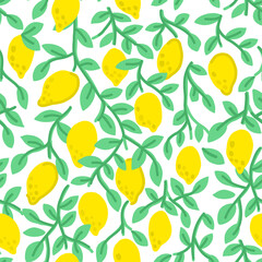 Seamless pattern with lemon leaves and branches