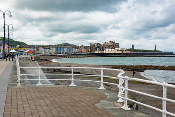 View of the ocean front in Aberystwyth, Wales, UK.
