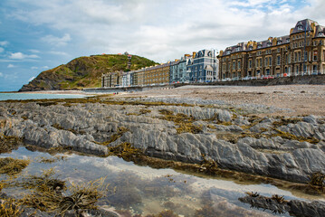Fototapeta na wymiar View of the ocean front in Aberystwyth, Wales, UK.