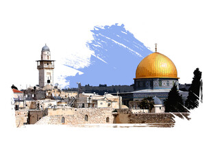 Dome of the rock city. Al-Aqsa mosque and Dome of the Rock in Jerusalem, Israel. - obrazy, fototapety, plakaty