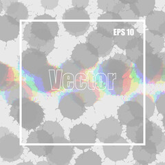 Abstract background with frame and inscription. Gray spots on a light background. Rainbow highlight. Vector illustration.