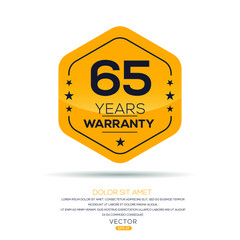 65 years warranty seal stamp, vector label.