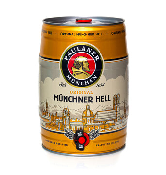 Muenchner Hell beer 5L aluminum can isolated on white background