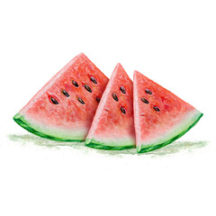 Watercolor illustration of watermelon slices isolated on a white background