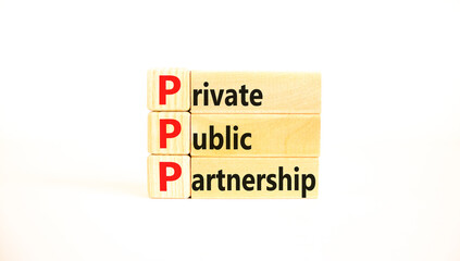 PPP private public partnership symbol. Concept words PPP private public partnership on wooden blocks on a beautiful white background. Business PPP private public partnership concept. Copy space