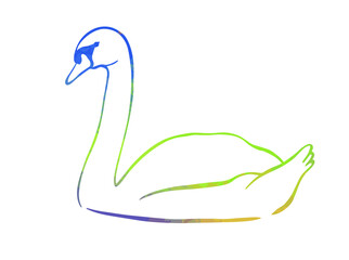 Beautiful multicolored abstract silhouette of a swan. One line drawing. Vector illustration