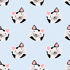 Seamless pattern with a cute kitty cat.  Vector pattern for fabric, textiles, packaging, paper and bags. Pattern for a postcard.