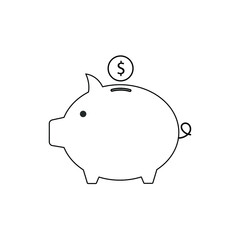 Piggy bank with a coin. Accumulation and saving money icon. Vector illustration on white background.