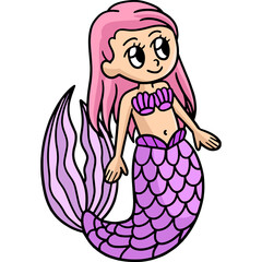 Beautiful Mermaid Cartoon Colored Clipart 