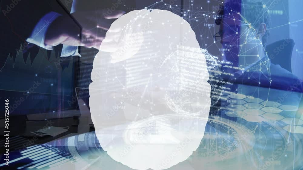 Poster animation of digital screen with white shape over hands of caucasian businessman using touchscreen