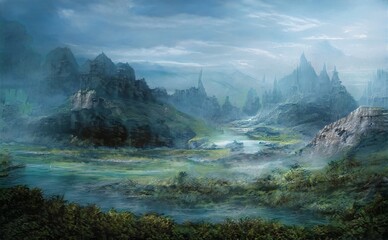 fantasy background, beautiful acrylic painting, stylized painting, unusual fantasy landscape, landscape painting, abstract landscape 3d render