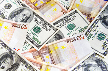 Dollar and euro banknotes