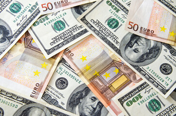 Fototapeta na wymiar Dollar and euro banknotes