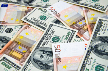 Obraz na płótnie Canvas Euro and dollar banknotes