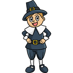 Thanksgiving Pilgrim Boy Cartoon Clipart