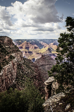 Vertical Vintage Retro colored image of Grand Canyon from South Rim