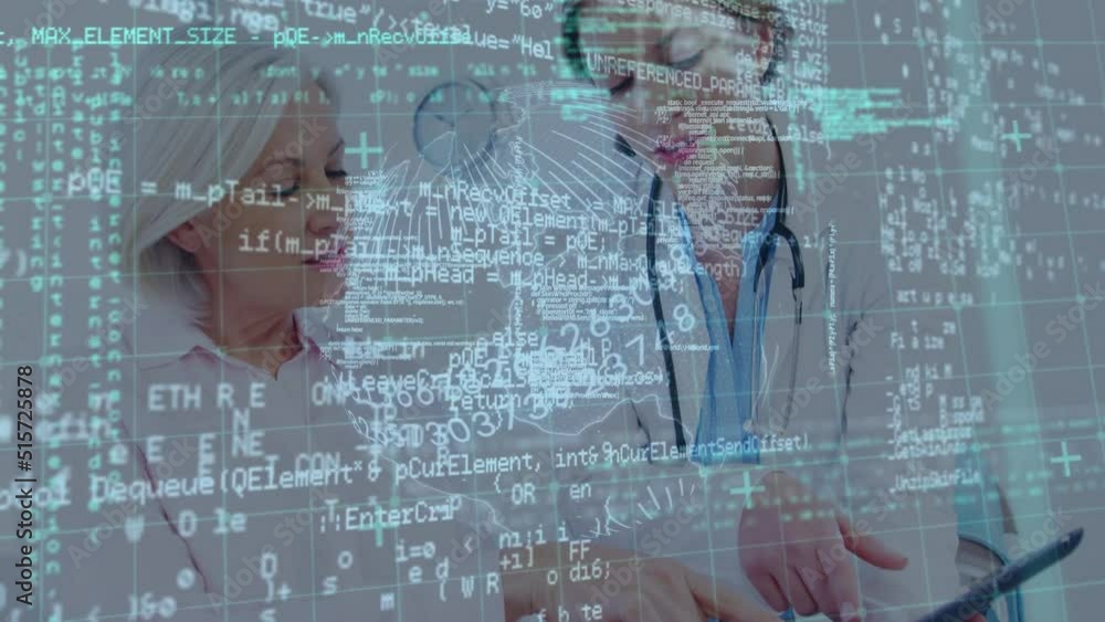 Aufkleber animation of data processing and globe over diverse doctors