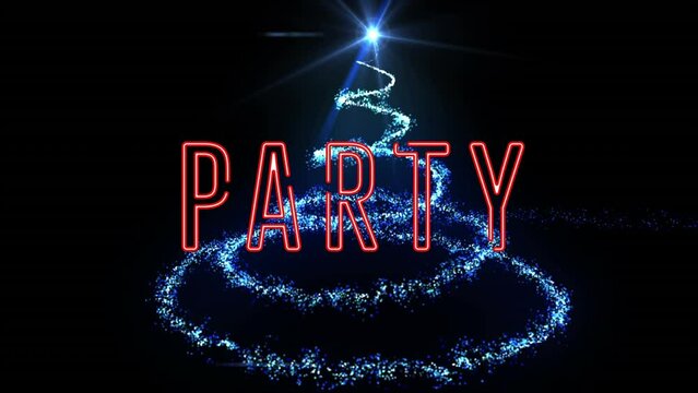 Animation of party text over light spots on black background