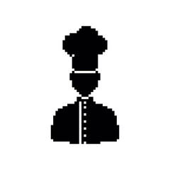 Chef - black vector icon. Vector pixel art design. Cook concept 8 bit logo for game. eps10