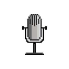 Microphone vector icon set. Podcast concept. Pixel art. 8 bit logo. eps10