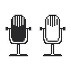 Microphone vector icon set. Podcast concept. Pixel art. 8 bit logo. eps10