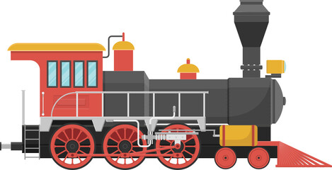 Vintage steam locomotive vector illustration isolated on white background - obrazy, fototapety, plakaty
