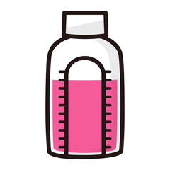 太い線で描かれたカットイラスト / ピンク色のシロップ剤、飲み薬