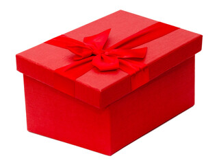 Red gift box with a bow. Isolated on а white background