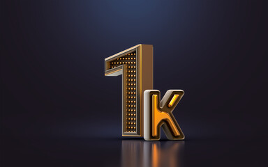 gold luxury Thank you for 1k followers online social banner happy celebration 3d render