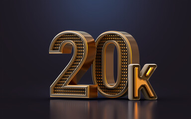 Fototapeta na wymiar gold luxury Thank you for 20k followers online social banner happy celebration 3d render
