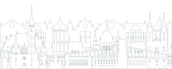 City Street flat design. Urban streetscape. Vector houses. Cartoon exterior architecture, touristic place, facade for illustration of business/ town-planning project, background for any cartoon scene