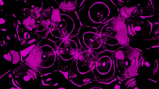 Abstract visualization of many loud speakers beating the rhythm on a black background. Design. Moving colorful shapes of sound speakers.