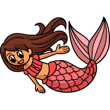 Swimming Mermaid Cartoon Colored Clipart 
