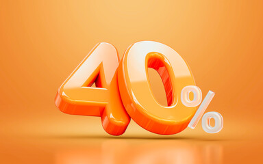 orange realistic glossy 40 percentage number symbol 3d render concept seasonal shopping discount