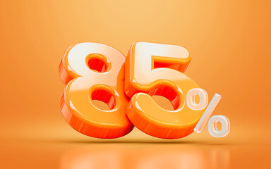 orange realistic glossy 85 percentage number symbol 3d render concept seasonal shopping discount