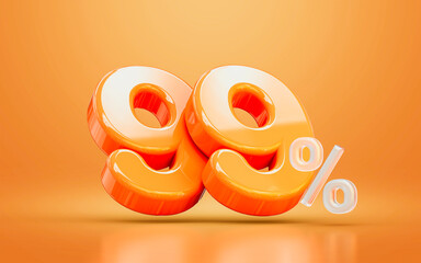 orange realistic glossy 99 percentage number symbol 3d render concept seasonal shopping discount