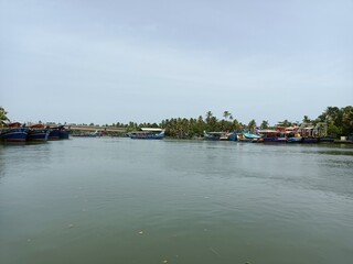Fototapeta premium Fishing boats resting on the backwaters