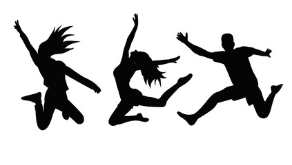 people jumping black silhouette, isolated, vector