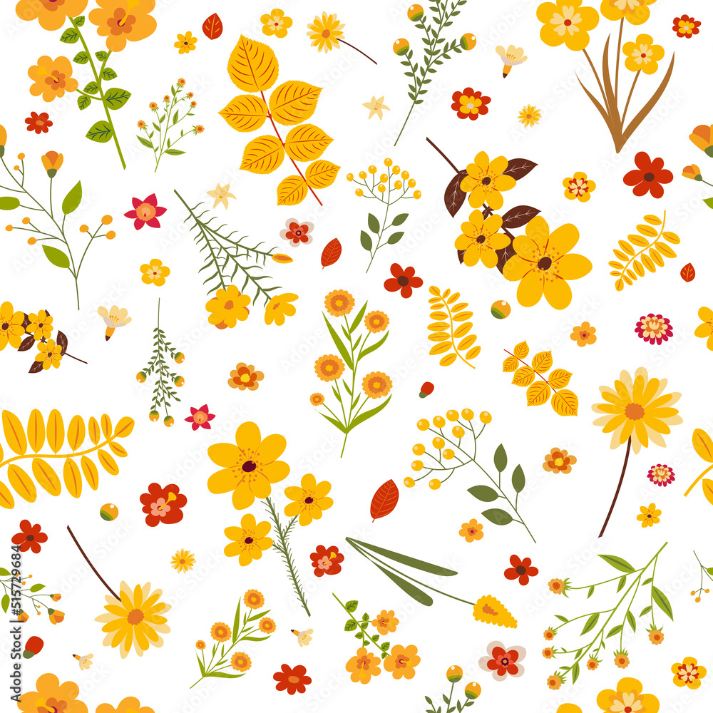 Wall mural flowers yellow seamless white background , vector