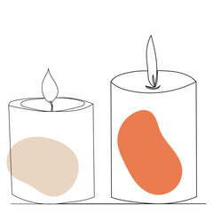 candle drawing by one continuous line, vector